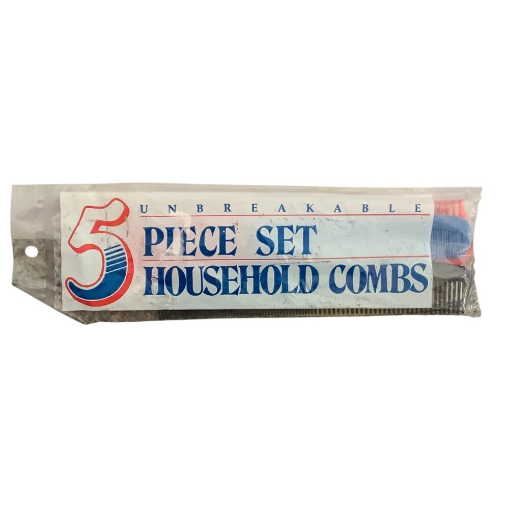 Vintage 80s 5 Piece Set Unbreakable Household Combs NEW NIP Multicolor
